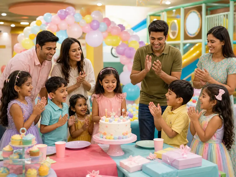 Indian family birthday celebration setup for children
