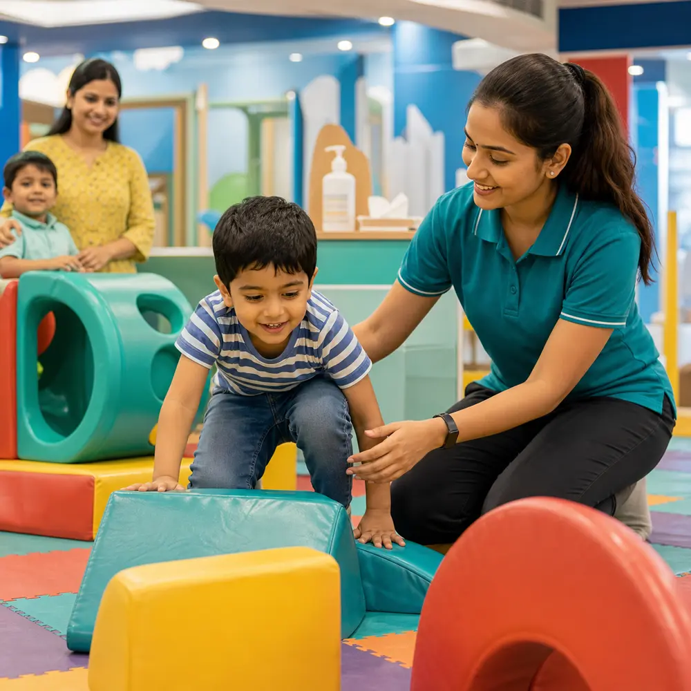 Indian child playing safely in a supervised play area